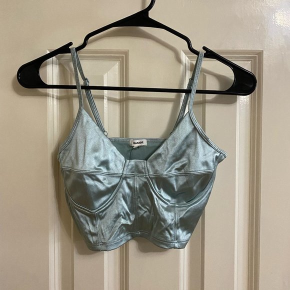 NWT Garage Light Blue Satin Bustier Crop Top - Picture 2 of 8